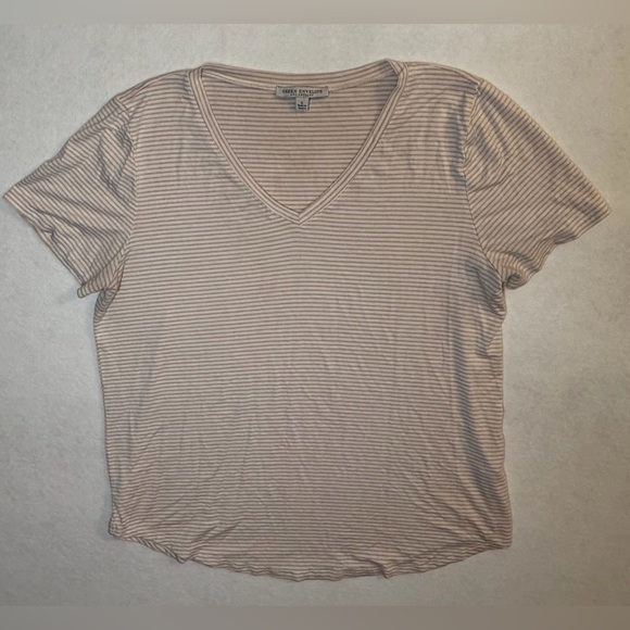Green Envelope Tops - Green Envelope Orange Rust Casual Striped V-Neck Tee- Size Large